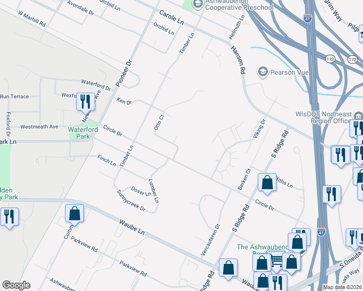 map of restaurants, bars, coffee shops, grocery stores, and more near 2837 Jean Court in Ashwaubenon