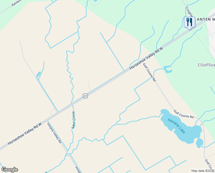 map of restaurants, bars, coffee shops, grocery stores, and more near 4295 Simcoe 22 in Minesing