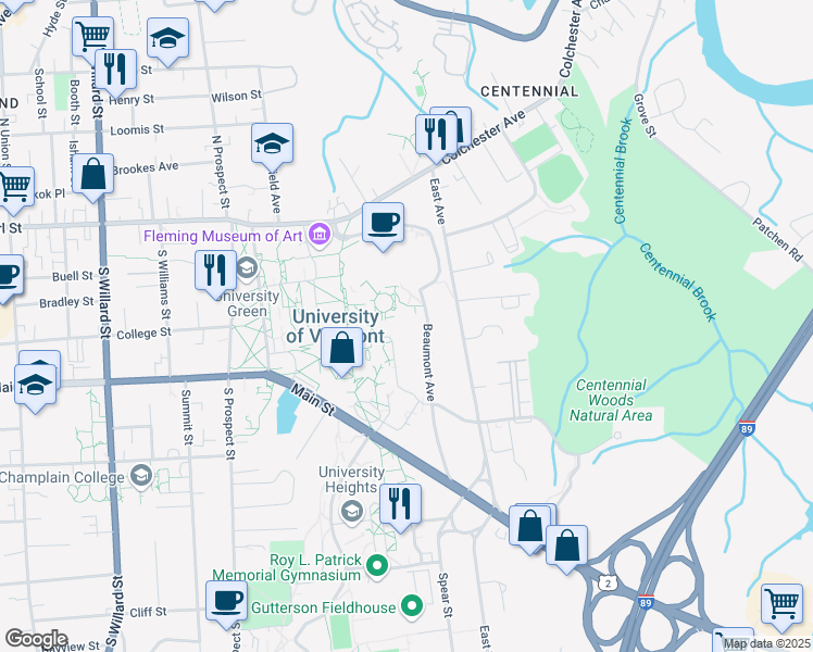 map of restaurants, bars, coffee shops, grocery stores, and more near 89 Beaumont Avenue in Burlington