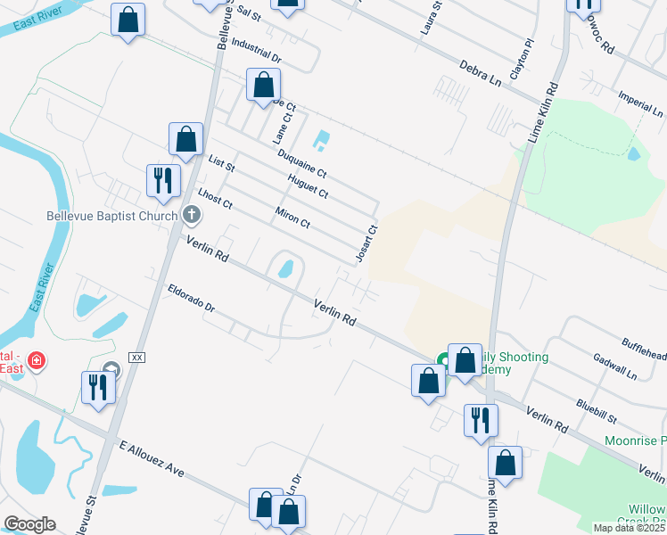 map of restaurants, bars, coffee shops, grocery stores, and more near 545 Lhost Court in Green Bay