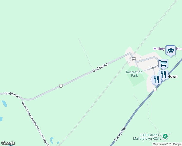 map of restaurants, bars, coffee shops, grocery stores, and more near 74a County Road 4 in Mallorytown