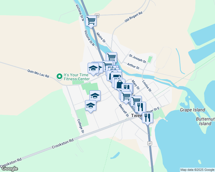 map of restaurants, bars, coffee shops, grocery stores, and more near 325 Metcalf Street in Hastings County