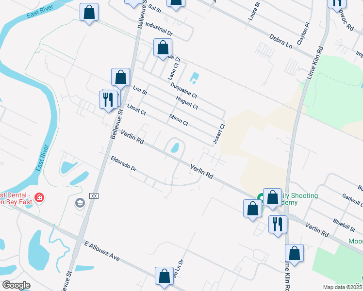 map of restaurants, bars, coffee shops, grocery stores, and more near 1 Villa Park Circle in Green Bay