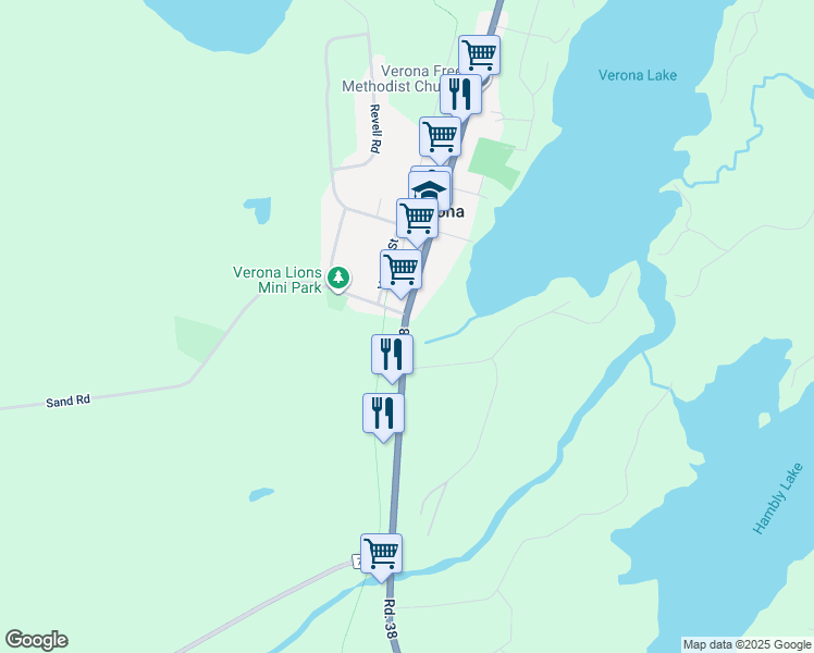 map of restaurants, bars, coffee shops, grocery stores, and more near 6636 Road 38 in Verona