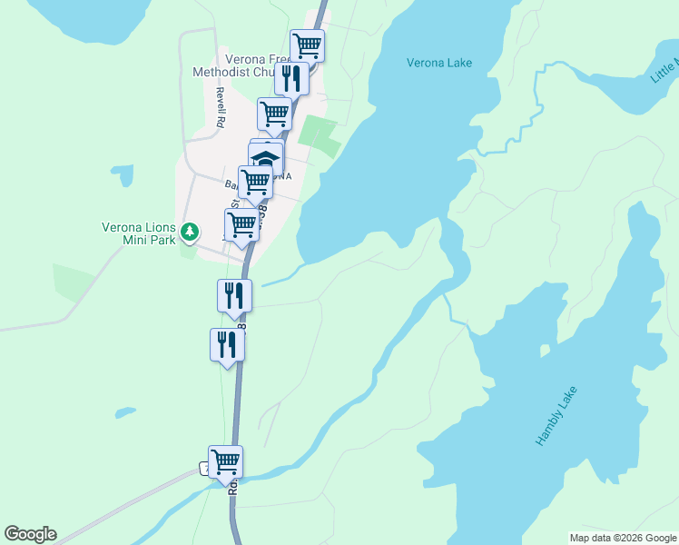map of restaurants, bars, coffee shops, grocery stores, and more near Maple Drive in South Frontenac