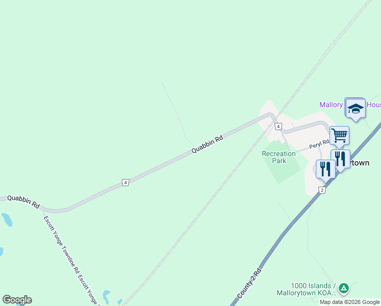 map of restaurants, bars, coffee shops, grocery stores, and more near 74a County Road 4 in Mallorytown