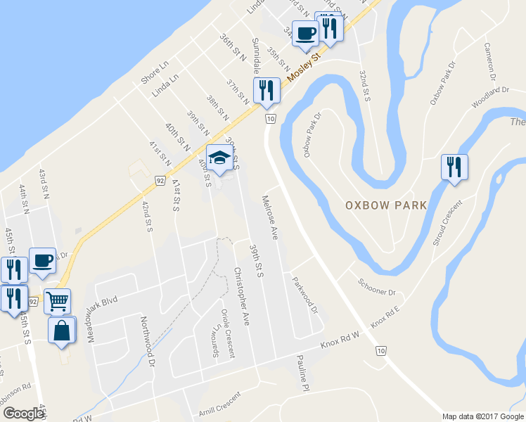 map of restaurants, bars, coffee shops, grocery stores, and more near 46 Melrose Avenue in Wasaga Beach