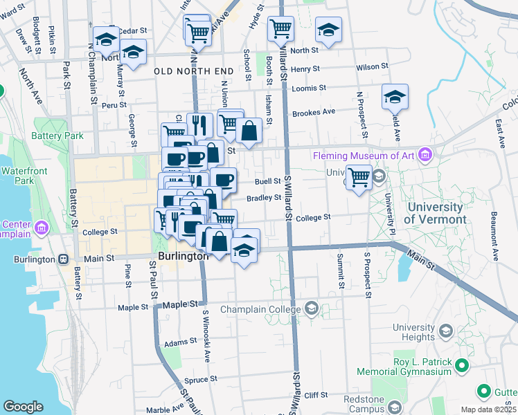map of restaurants, bars, coffee shops, grocery stores, and more near 85 Hungerford Terrace in Burlington
