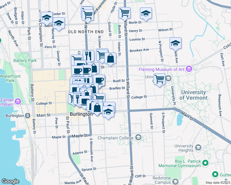 map of restaurants, bars, coffee shops, grocery stores, and more near 85 Hungerford Terrace in Burlington