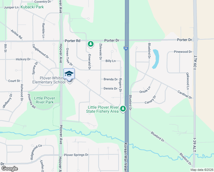 map of restaurants, bars, coffee shops, grocery stores, and more near 1600 Dennis Drive in Plover