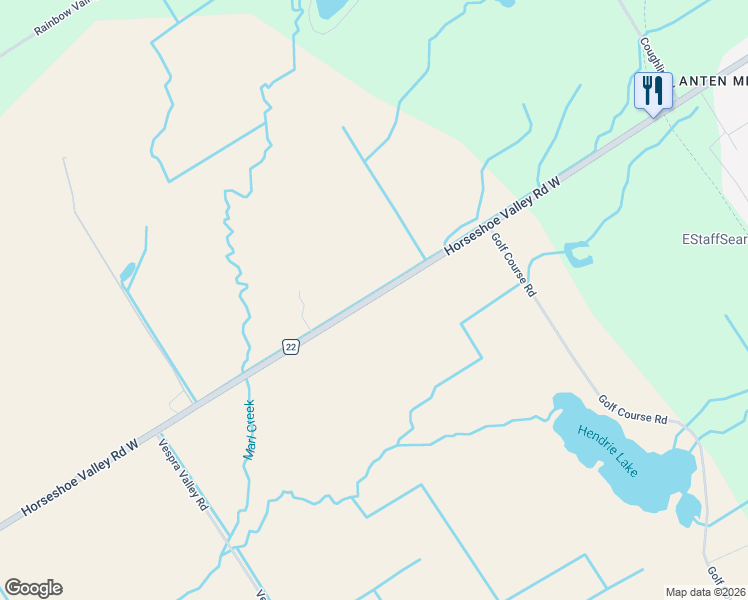 map of restaurants, bars, coffee shops, grocery stores, and more near 4295 Simcoe 22 in Minesing