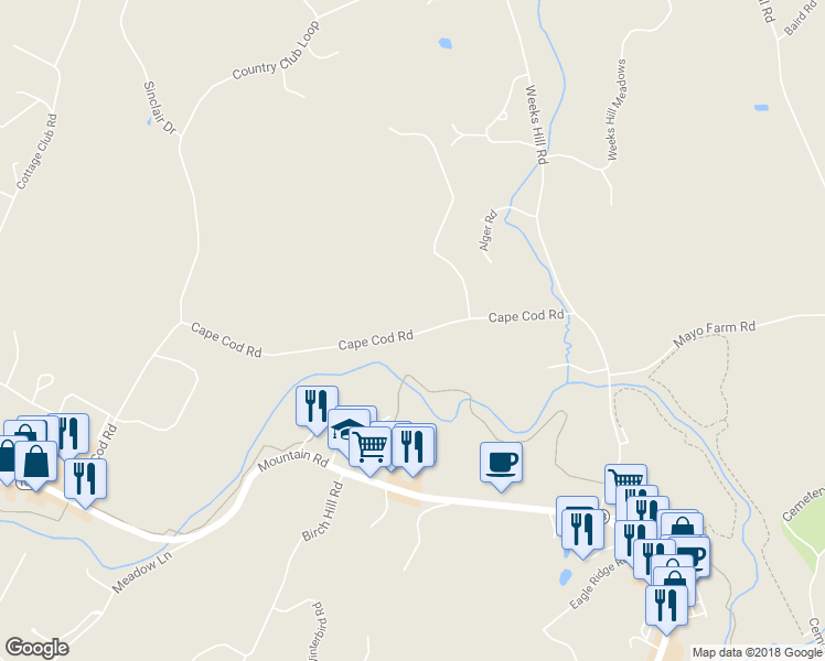 map of restaurants, bars, coffee shops, grocery stores, and more near 300 Cape Cod Road in Stowe