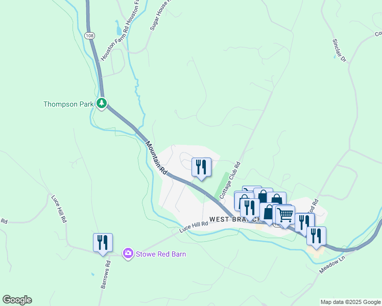 map of restaurants, bars, coffee shops, grocery stores, and more near 197 Mountainside Avenue in Stowe