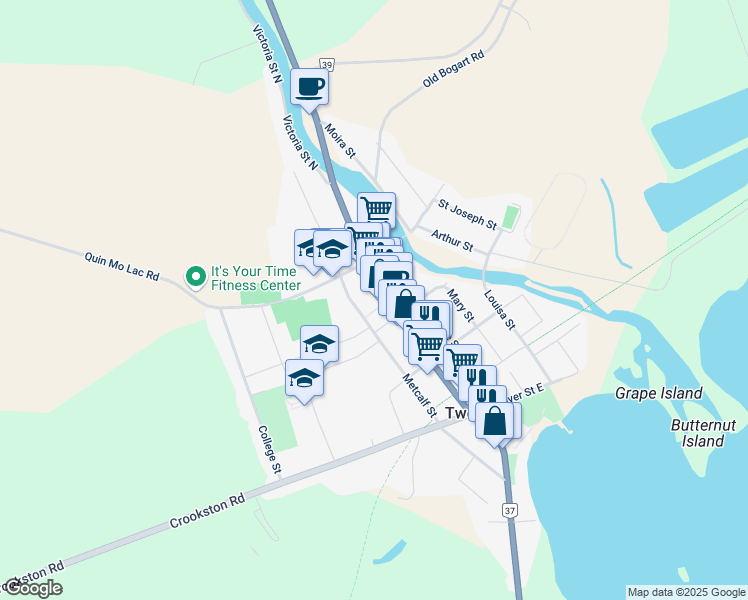 map of restaurants, bars, coffee shops, grocery stores, and more near 325 Metcalf Street in Hastings County