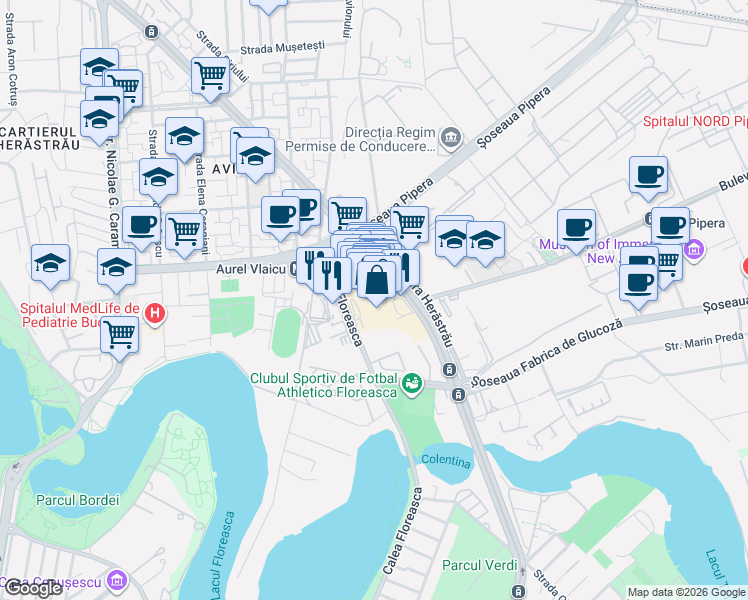 map of restaurants, bars, coffee shops, grocery stores, and more near 246B Calea Floreasca in București