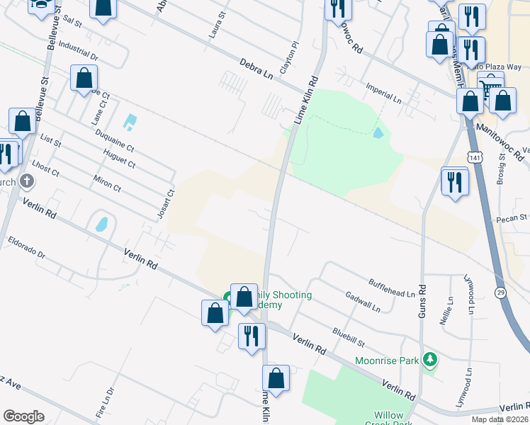 map of restaurants, bars, coffee shops, grocery stores, and more near 1370 Lime Kiln Road in Green Bay