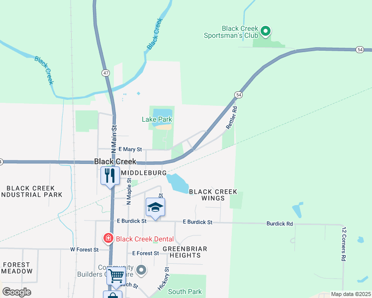map of restaurants, bars, coffee shops, grocery stores, and more near 405 Spruce Street in Black Creek