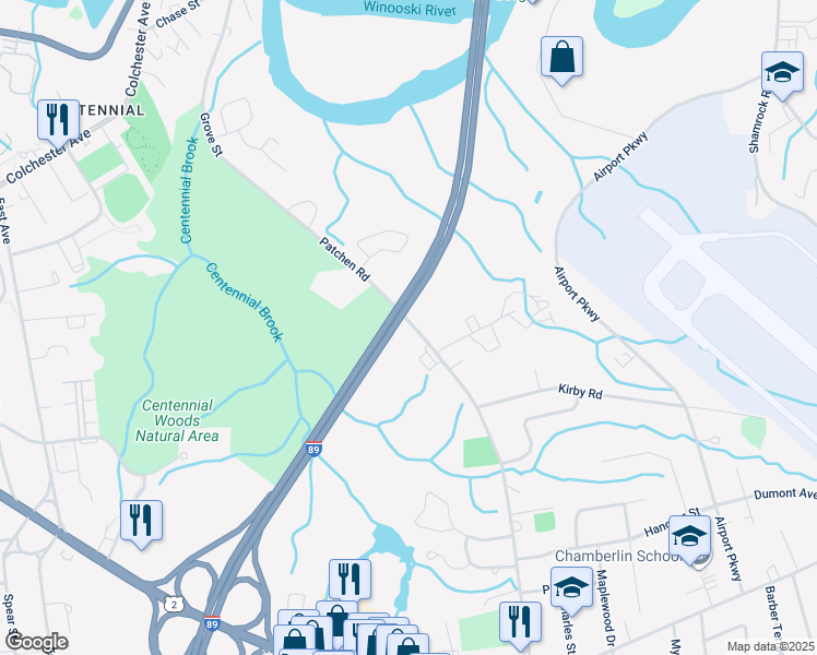 map of restaurants, bars, coffee shops, grocery stores, and more near 401 Patchen Road in South Burlington