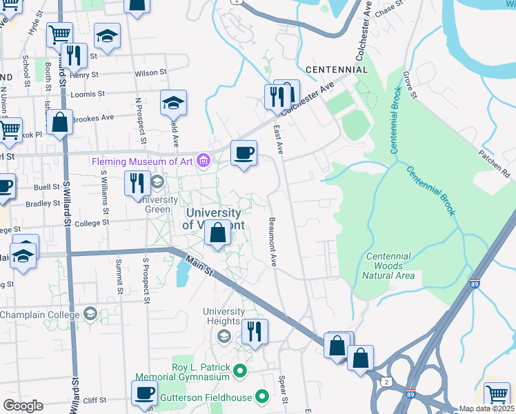 map of restaurants, bars, coffee shops, grocery stores, and more near 89 Beaumont Avenue in Burlington