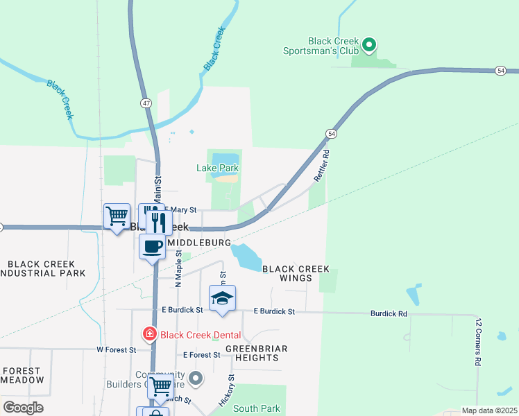 map of restaurants, bars, coffee shops, grocery stores, and more near 405 Spruce Street in Black Creek