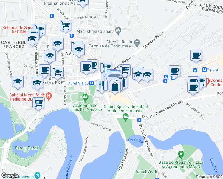 map of restaurants, bars, coffee shops, grocery stores, and more near 246B Calea Floreasca in București