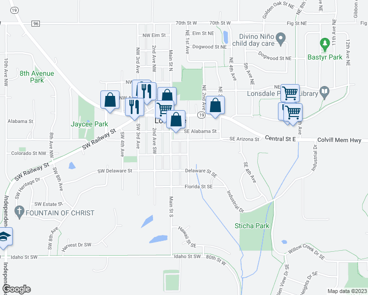 map of restaurants, bars, coffee shops, grocery stores, and more near 321 Southeast 1st Avenue in Lonsdale