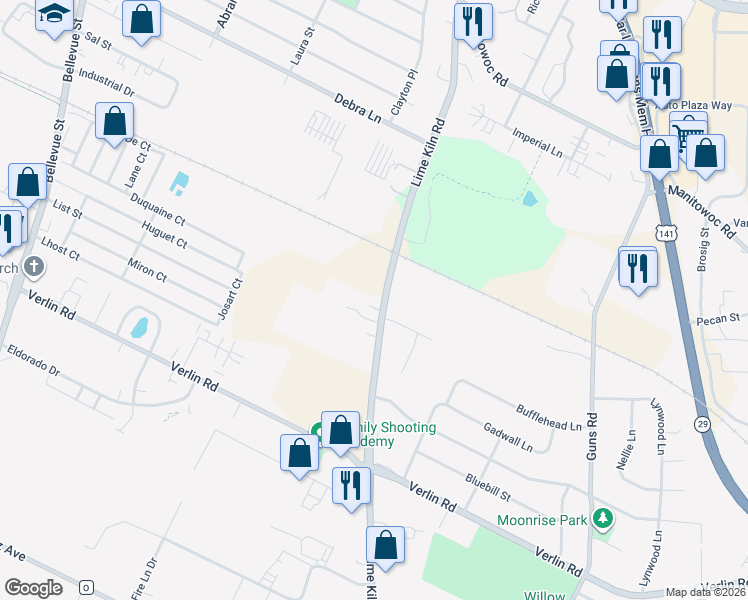 map of restaurants, bars, coffee shops, grocery stores, and more near 1370 Lime Kiln Road in Green Bay