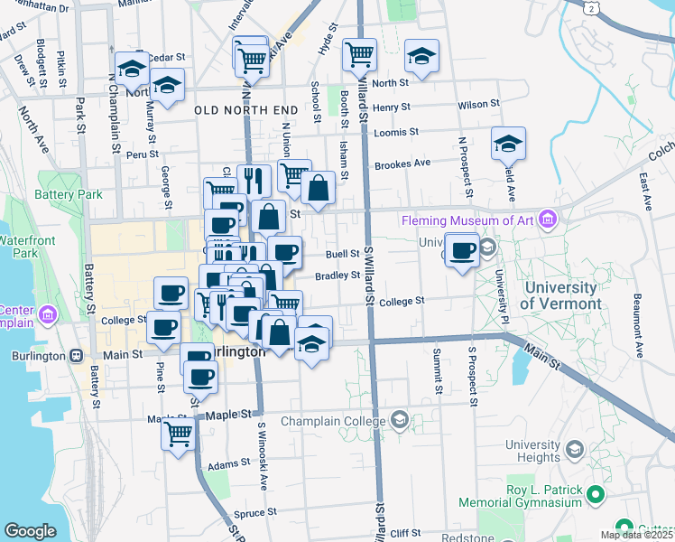 map of restaurants, bars, coffee shops, grocery stores, and more near 85 Hungerford Terrace in Burlington