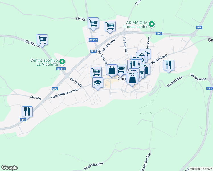 map of restaurants, bars, coffee shops, grocery stores, and more near 11 Piazza Mercato in Carrù