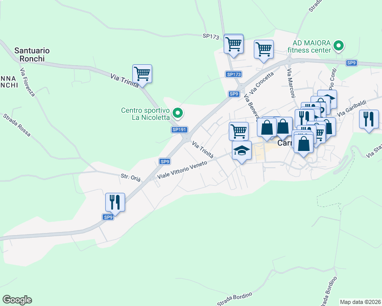 map of restaurants, bars, coffee shops, grocery stores, and more near 10 Via Trinità in Provincia di Cuneo