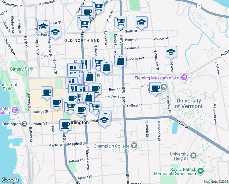 map of restaurants, bars, coffee shops, grocery stores, and more near 37 Hungerford Terrace in Burlington