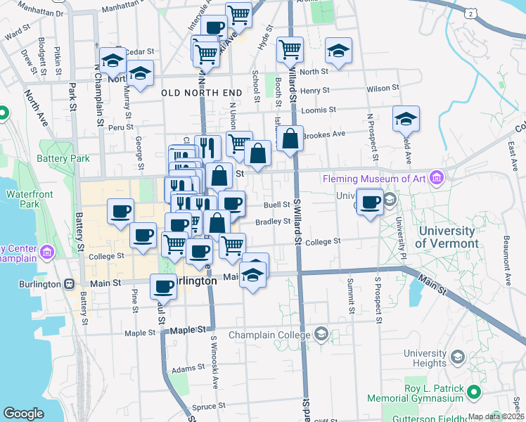 map of restaurants, bars, coffee shops, grocery stores, and more near 37 Hungerford Terrace in Burlington