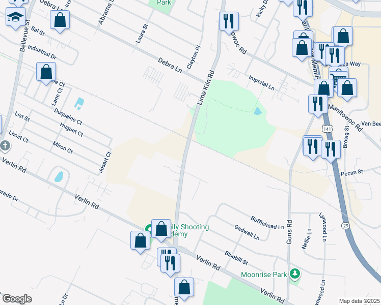 map of restaurants, bars, coffee shops, grocery stores, and more near 1315 Lime Kiln Road in Green Bay