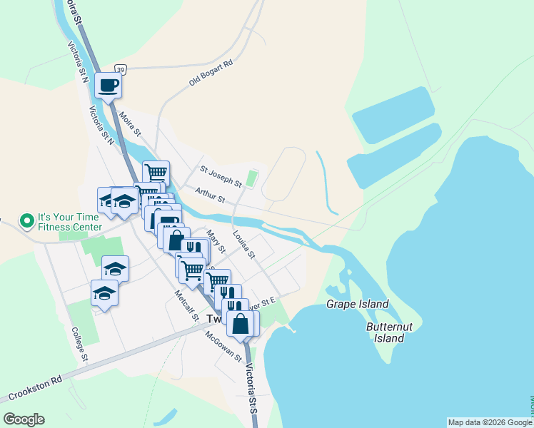 map of restaurants, bars, coffee shops, grocery stores, and more near 210 Alexander Street in Tweed