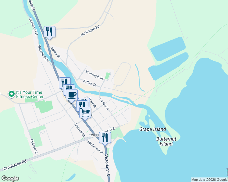 map of restaurants, bars, coffee shops, grocery stores, and more near 201 Alexander Street in Tweed