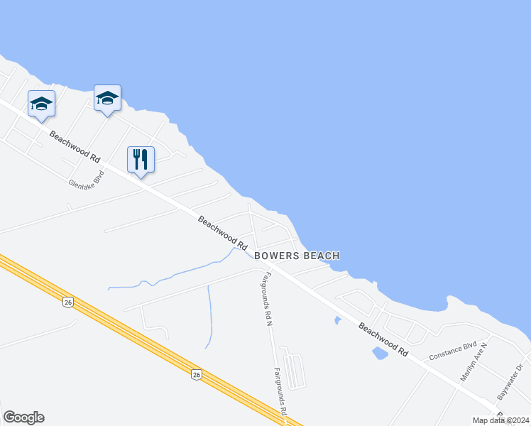 map of restaurants, bars, coffee shops, grocery stores, and more near 46 William Avenue in Wasaga Beach