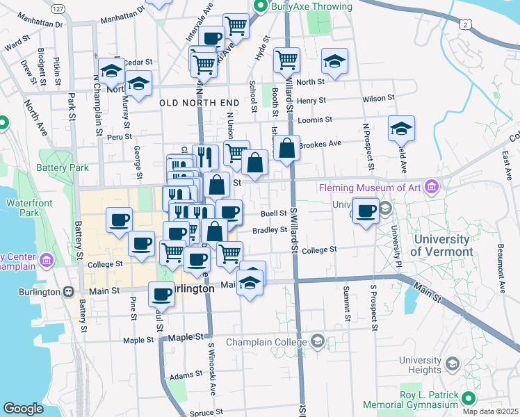map of restaurants, bars, coffee shops, grocery stores, and more near 37 Hungerford Terrace in Burlington