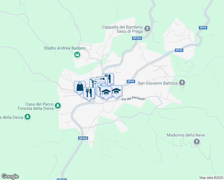 map of restaurants, bars, coffee shops, grocery stores, and more near 20 Via Roma in Sassello