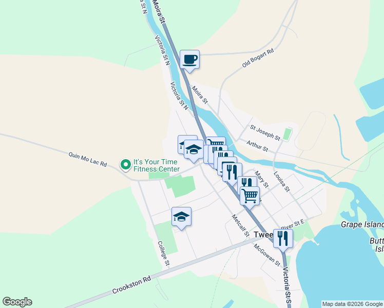 map of restaurants, bars, coffee shops, grocery stores, and more near 417 Metcalf Street in Tweed