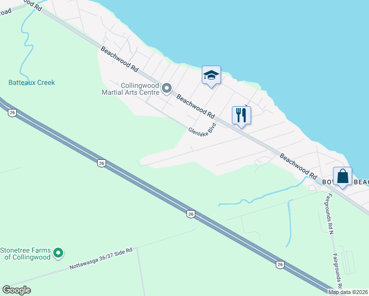 map of restaurants, bars, coffee shops, grocery stores, and more near 53 Broadview Street in Collingwood