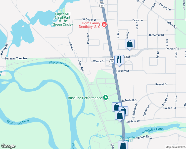 map of restaurants, bars, coffee shops, grocery stores, and more near 1170 Dodds Drive in Plover