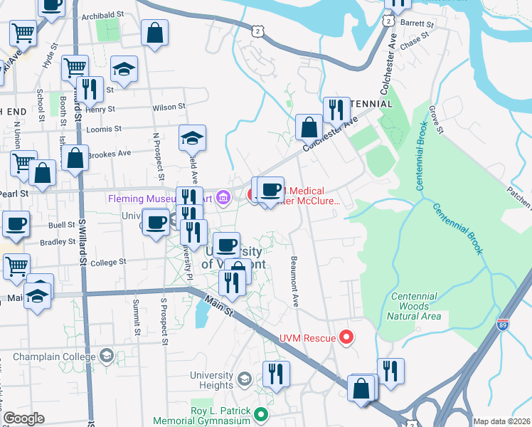 map of restaurants, bars, coffee shops, grocery stores, and more near in Burlington