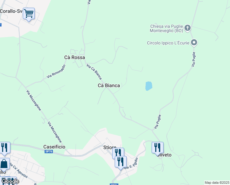 map of restaurants, bars, coffee shops, grocery stores, and more near 38 Via Cà Bianca in Cà Bianca