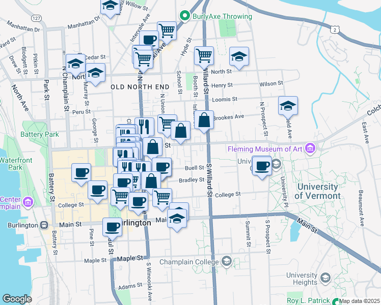 map of restaurants, bars, coffee shops, grocery stores, and more near 37 Hungerford Terrace in Burlington