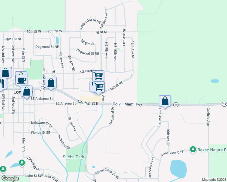 map of restaurants, bars, coffee shops, grocery stores, and more near 1000 Ash Street Northeast in Lonsdale