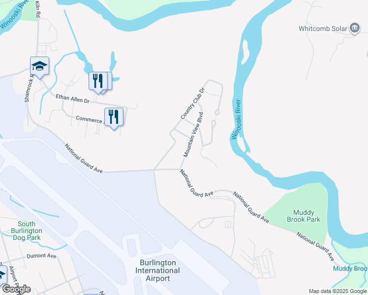map of restaurants, bars, coffee shops, grocery stores, and more near 14 Mountain View Boulevard in South Burlington