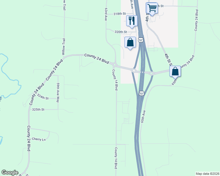 map of restaurants, bars, coffee shops, grocery stores, and more near 32277 64th Avenue Way in Cannon Falls