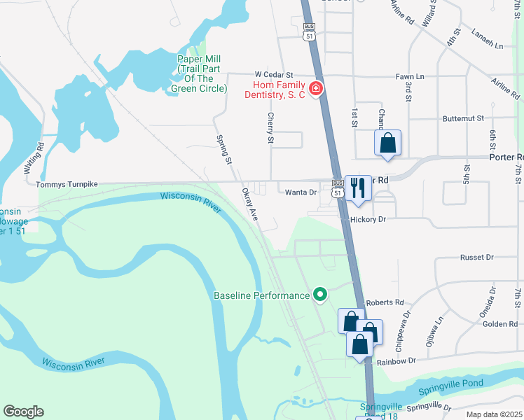 map of restaurants, bars, coffee shops, grocery stores, and more near 1141 Dodds Drive in Plover