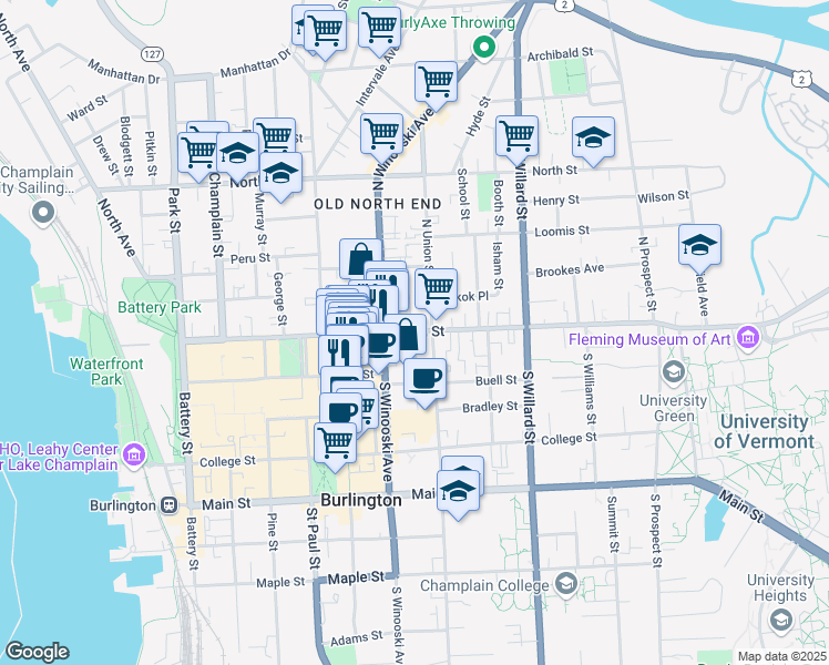 map of restaurants, bars, coffee shops, grocery stores, and more near 1 Orchard Terrace in Burlington
