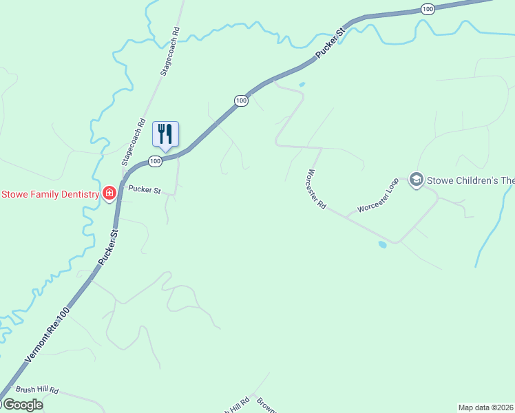 map of restaurants, bars, coffee shops, grocery stores, and more near 146 South Road in Stowe